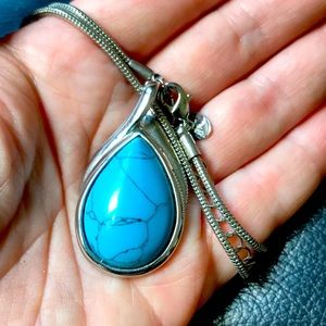 Lia Sophia short silver necklace with turquoise stone.